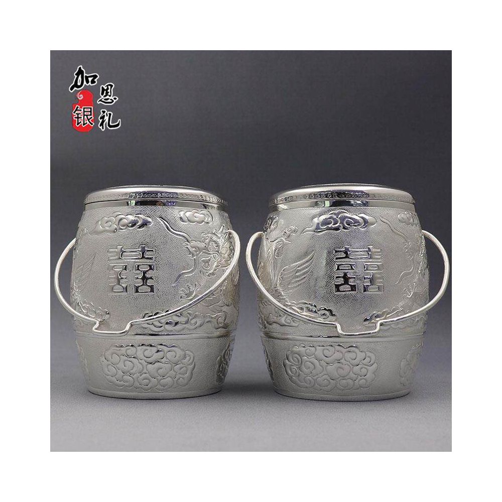 Pure silver Descendant Bucket 999 sterling silver wedding bucket toilet a wedding ornament for the bride s dowry image 0