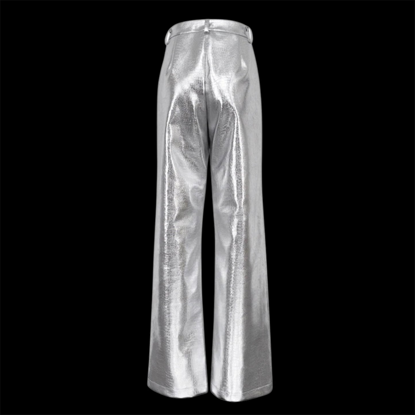 Women's Metallic Crocodile Print Faux Leather Straight Leg Pants