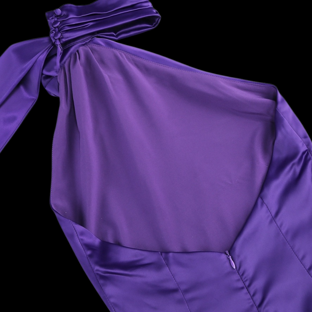 Robe de soirée en satin taille haute, dos nu, couleur unie, col licou