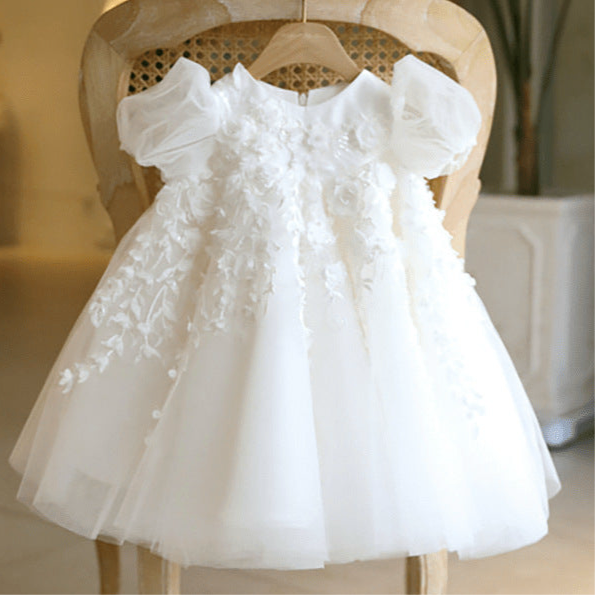 Appliquéd Lace Flower Girl Ceremony Dress for Summer; Size Yr 1 to Yr 10