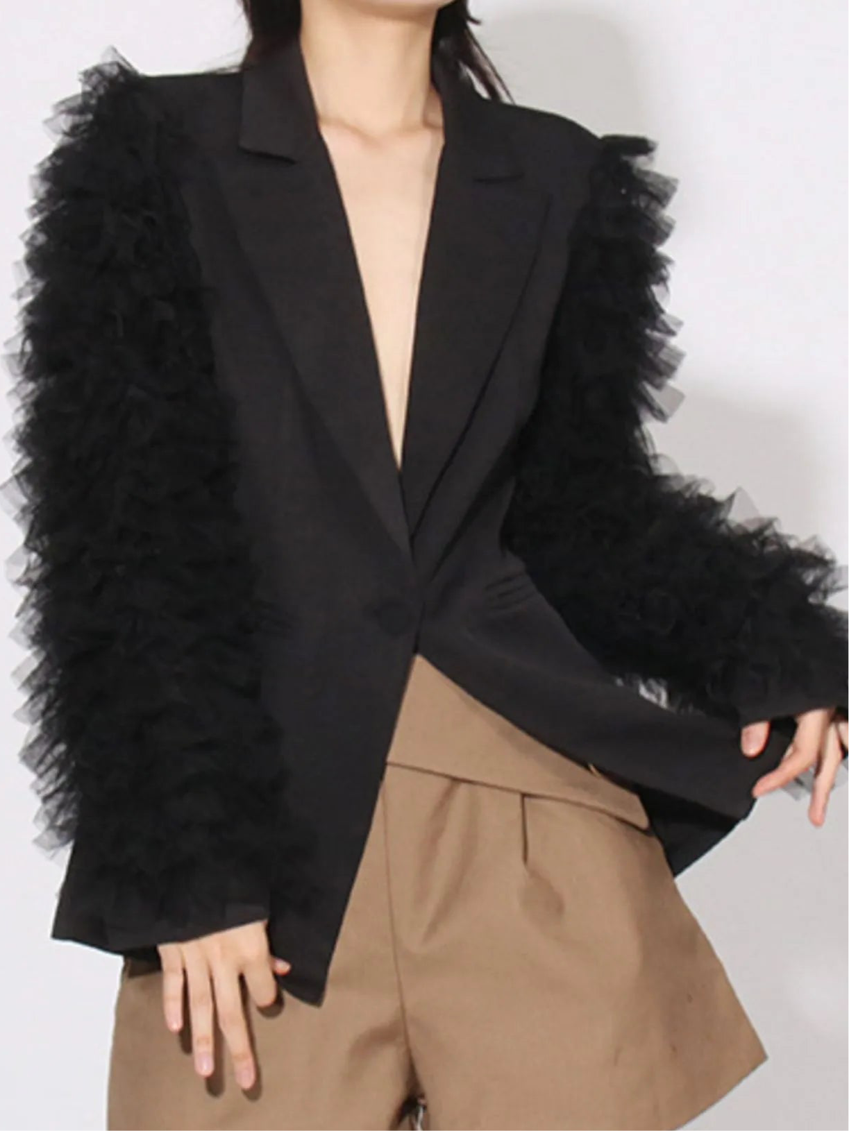 One Button Mesh Long Sleeve Blazer