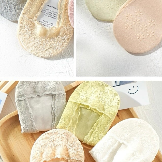 Summer Lace Invisible Anti-Sliding Cotton Footie Socks in 7 Colours