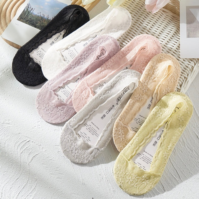 Summer Lace Invisible Anti-Sliding Cotton Footie Socks in 7 Colours