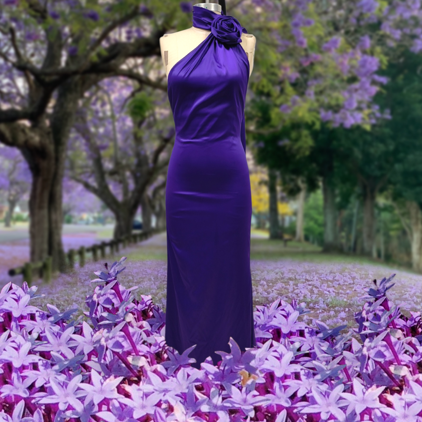 Robe de soirée en satin taille haute, dos nu, couleur unie, col licou