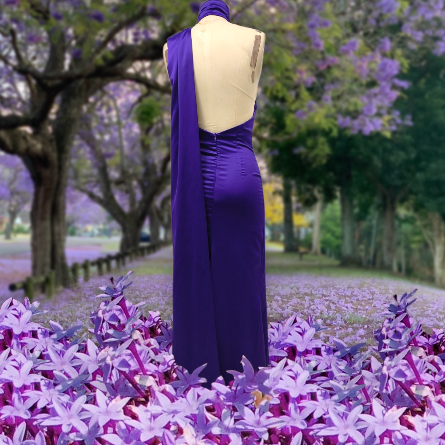 Robe de soirée en satin taille haute, dos nu, couleur unie, col licou