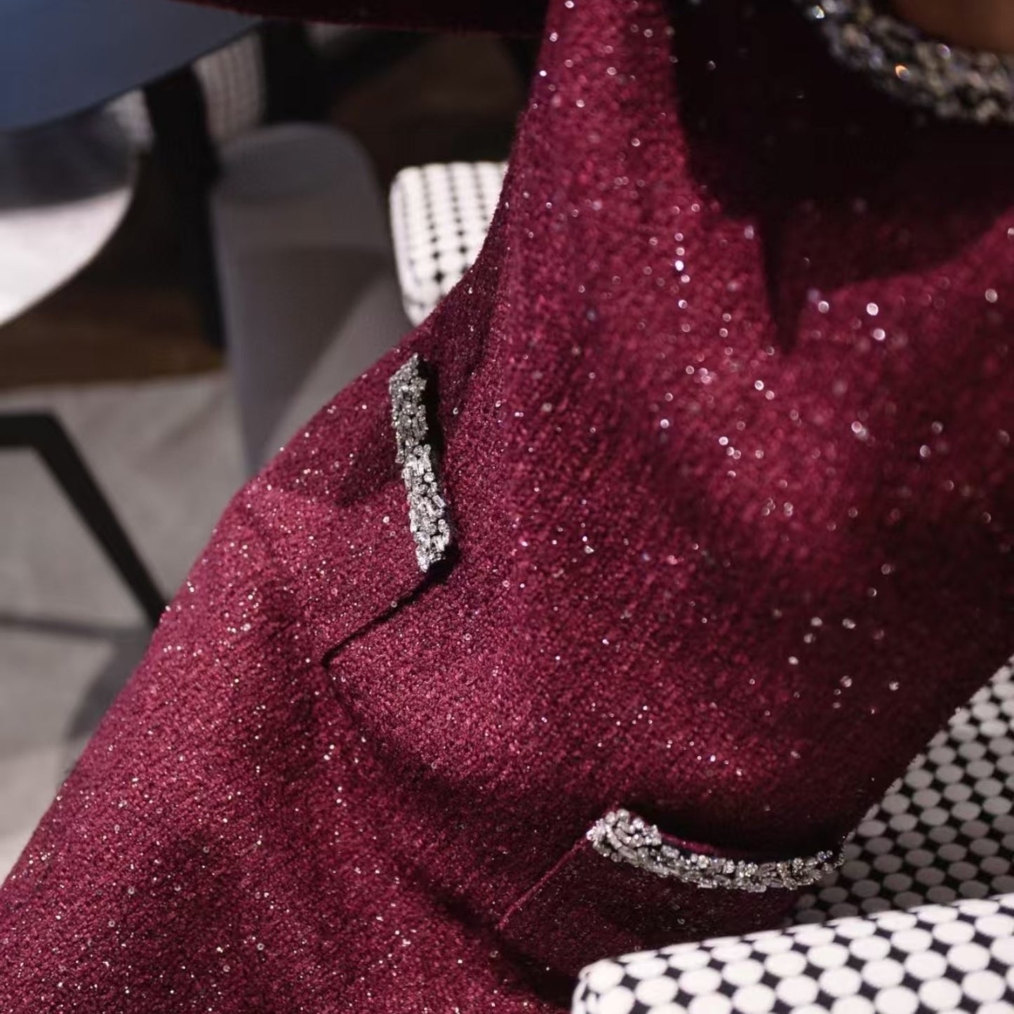2025AW Sparkle Tweed Pocketed Mini Dress in 2 Colours; Plus Size Up to 2XL