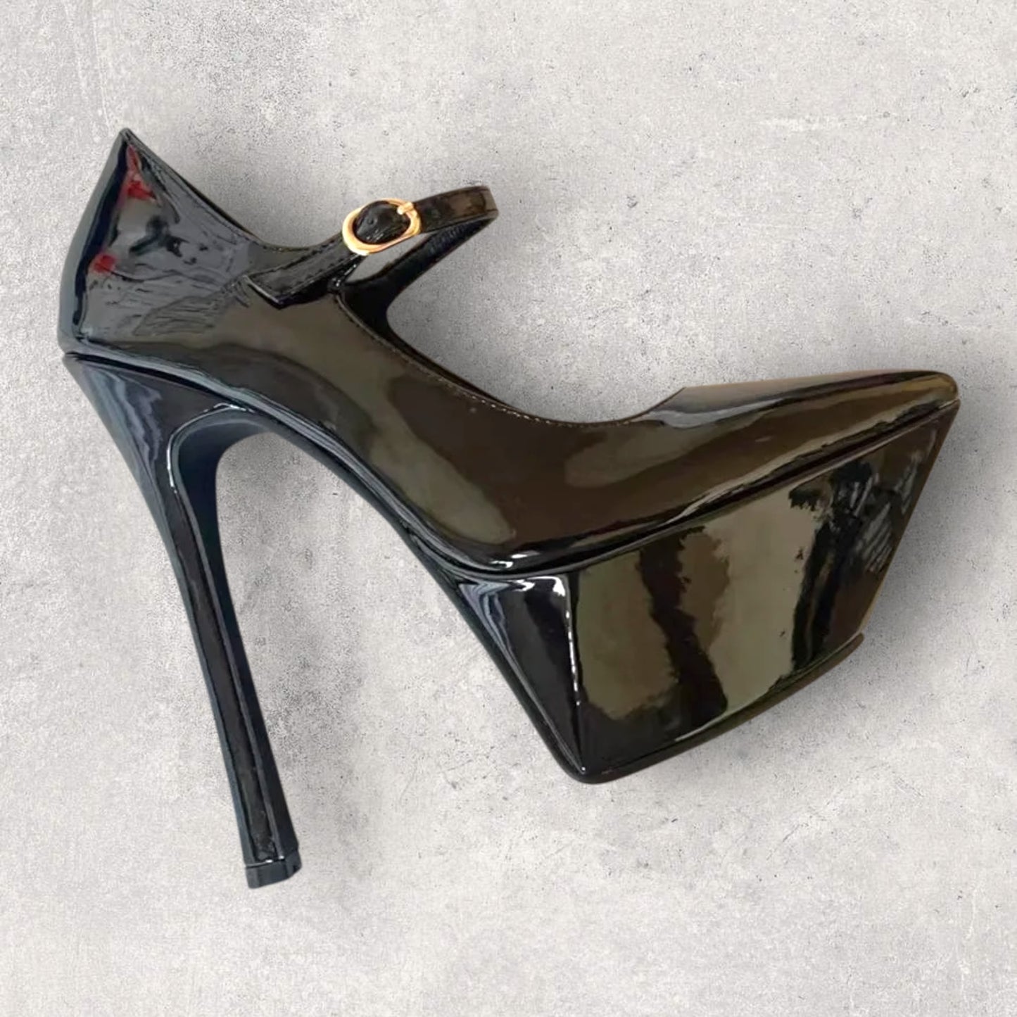 Platform Point Toe Ankle-Straps High Heels; Satin & Patent Leather in 2 Colours