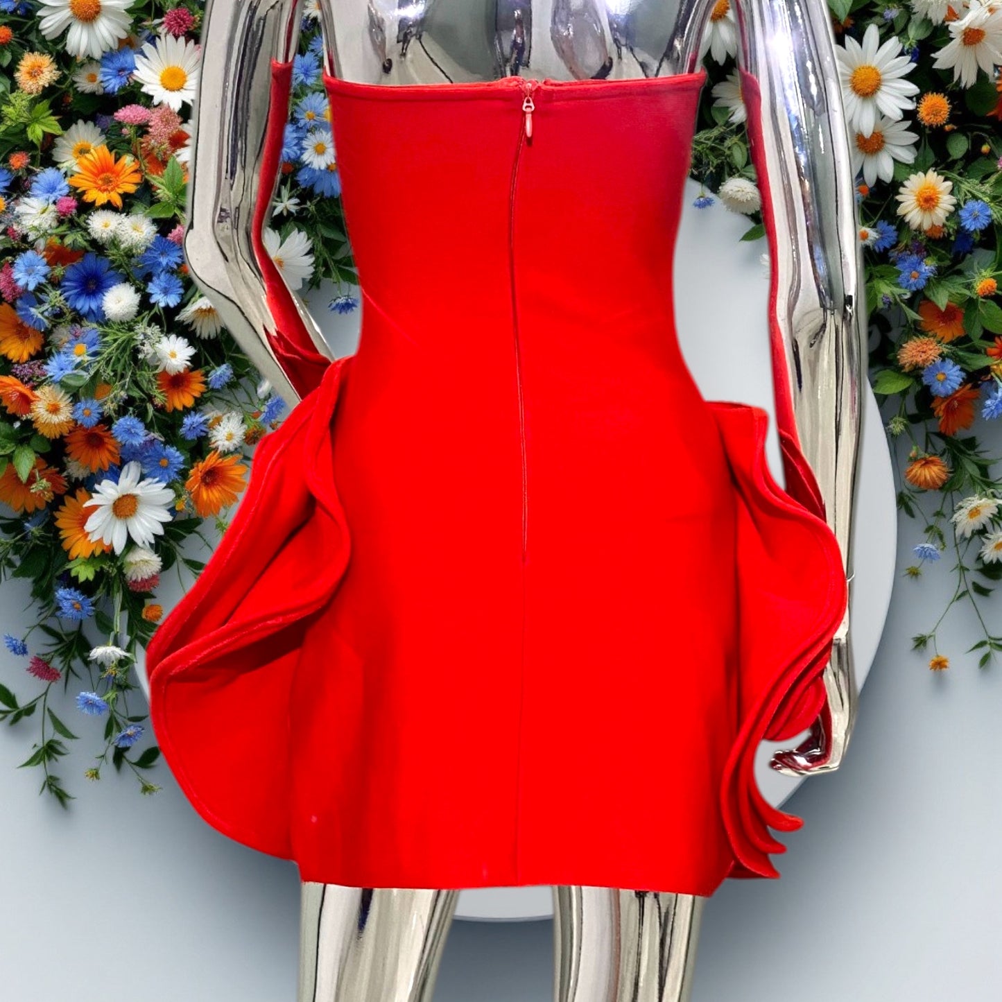 Stunning Red Roses Bandage Mini Dress for Parties; Limited Inventories