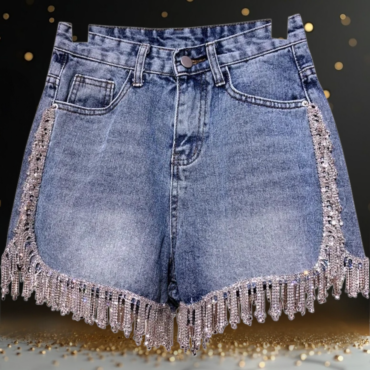 COWBOY PARTY | Shiny Rhinestone High-Waist Denim Shorts for Women