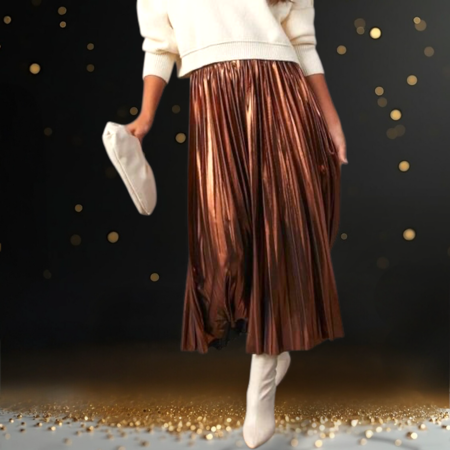 HOT | Pleated Shiny Midi Skirt