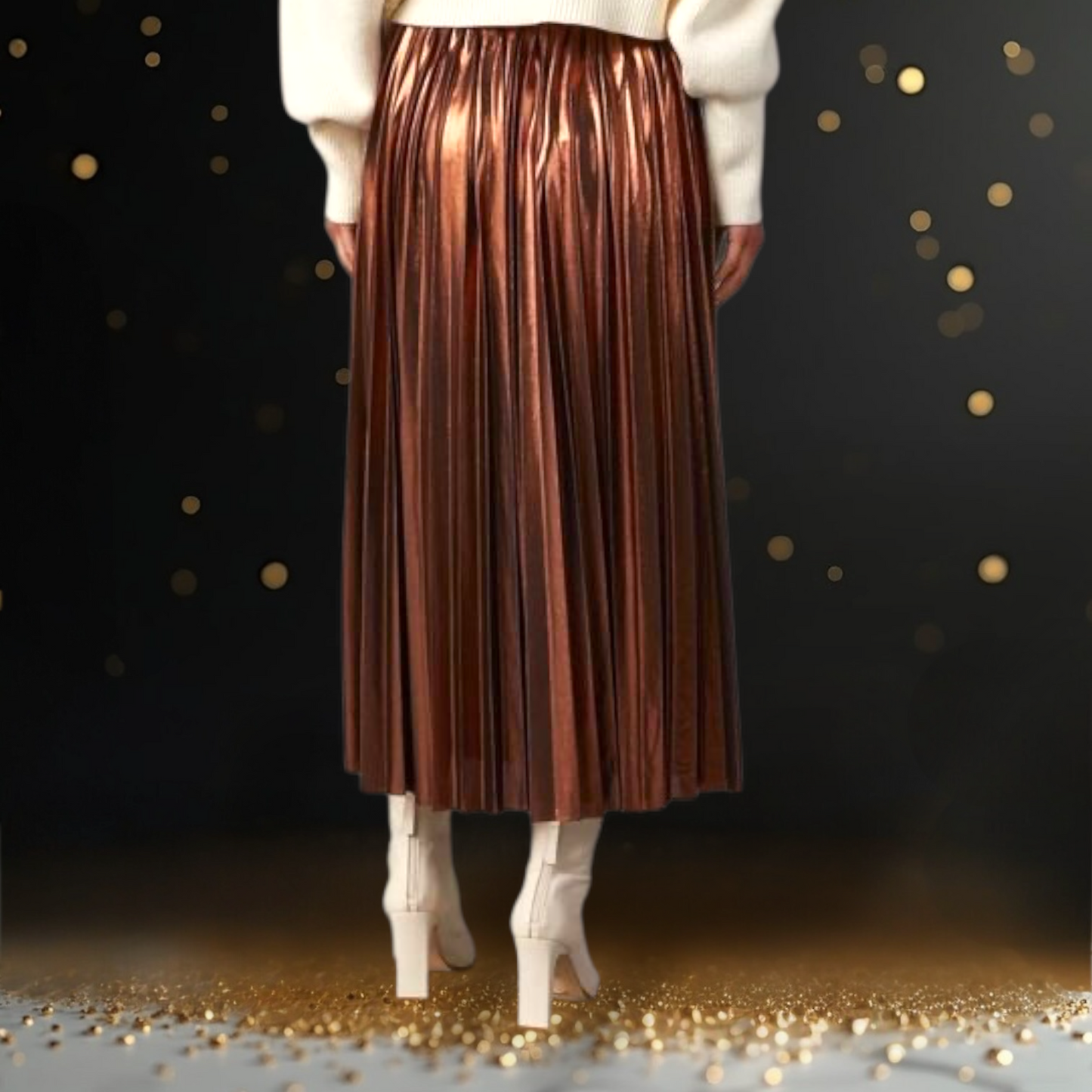 HOT | Pleated Shiny Midi Skirt