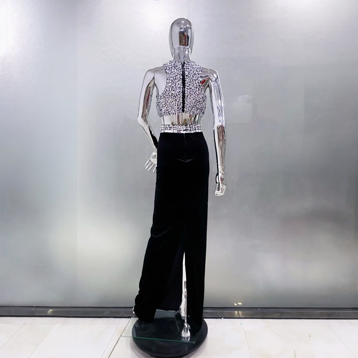 Sparkling Crystals Bodycon Maxi Skirt Party Outfit Set