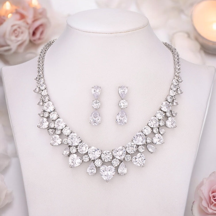 Zircon Necklace Earrings Suit Water Drops Bridal Jewelry Set