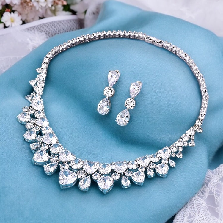 Zircon Necklace Earrings Suit Water Drops Bridal Jewelry Set