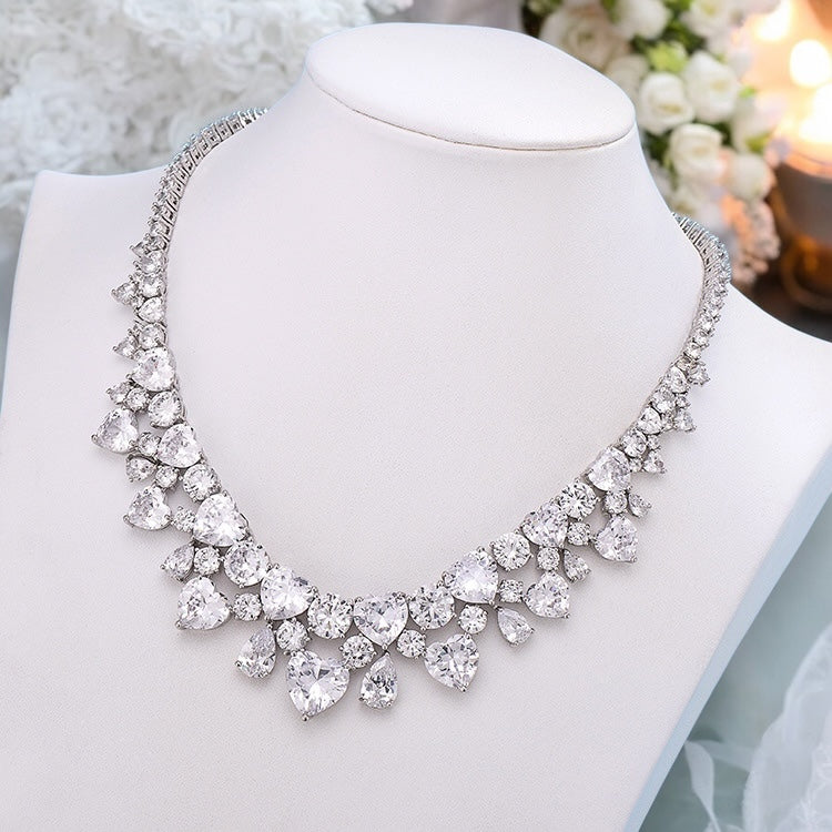 Zircon Necklace Earrings Suit Water Drops Bridal Jewelry Set
