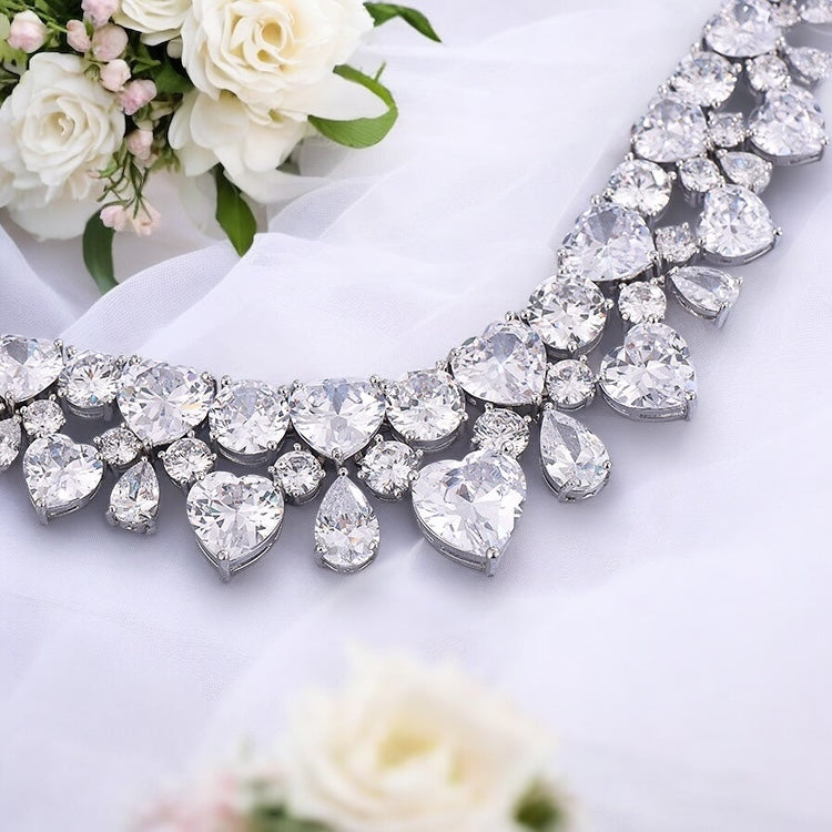 Zircon Necklace Earrings Suit Water Drops Bridal Jewelry Set