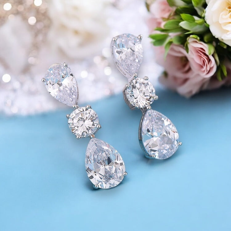 Zircon Necklace Earrings Suit Water Drops Bridal Jewelry Set