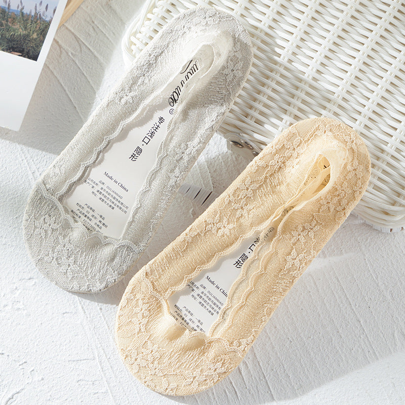 Lace Boat Socks Women's Cotton Bottom Shallow Short Socks Non-slip Silicone Summer Thin Sweet Style Summer Invisible Socks