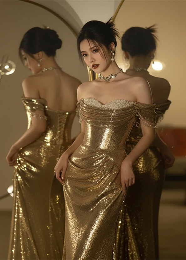 BRIDAL DRESS |2026SS Sequin Off Shoulder Sweetheart Mermaid Ball Gown;Customized Size