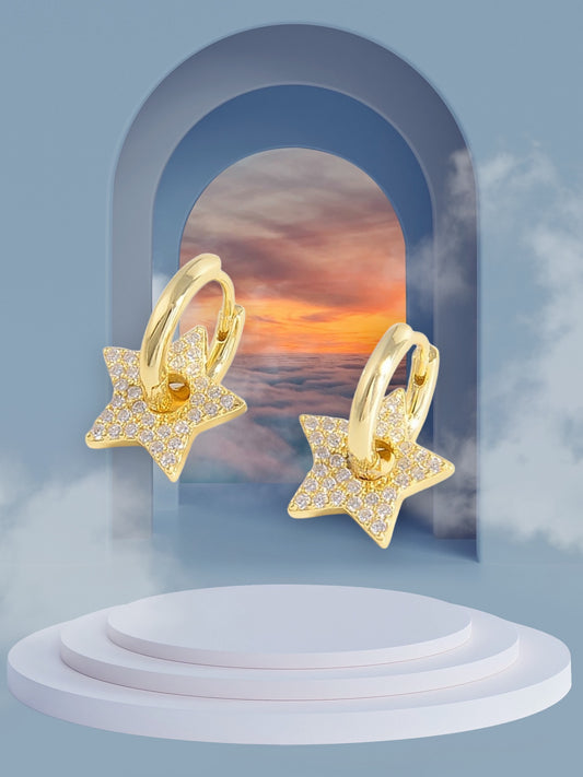 925 Sterling Silver Zircon Star Earrings in Gold / Sliver