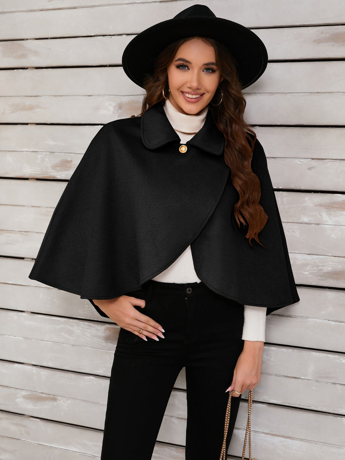 Elegant Cropped Cape with Collar in Red/Black