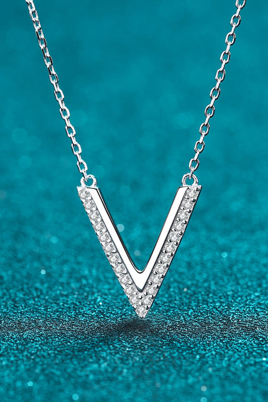 Adored Sterling Silver V Letter Moissanite Pendant Necklace