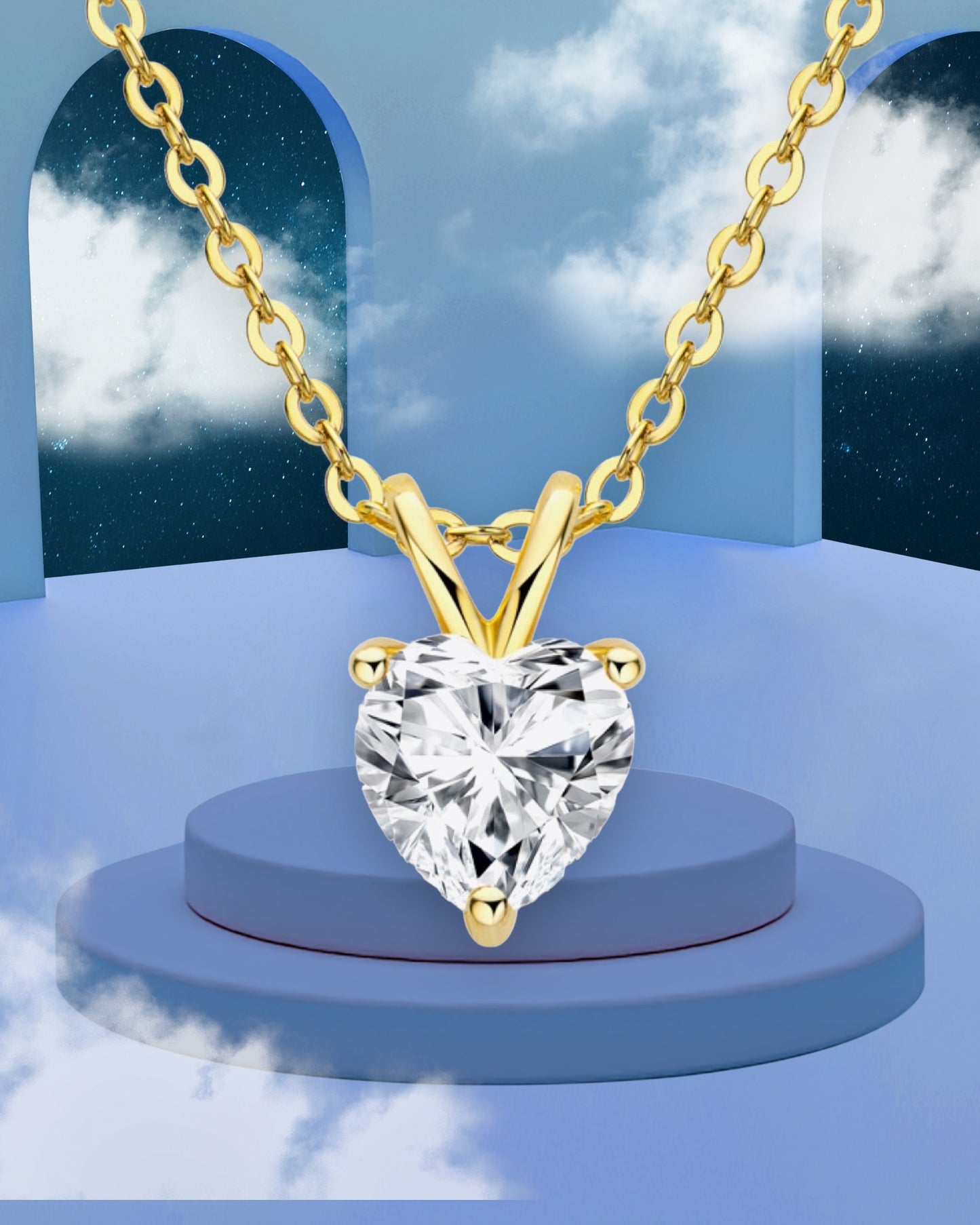 1 Carat Moissanite Heart-Shaped Pendant Necklace in Sliver / Gold