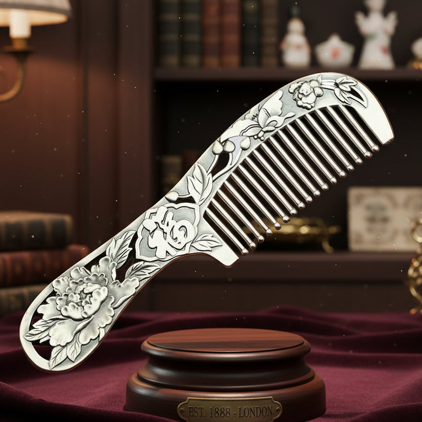 Handmade Silver Comb 999 Pure Silver Authentic Yunnan Snowflake Silver Hair Comb Long Handle Mature Silver Haircomb Female Gift for Mom image 2