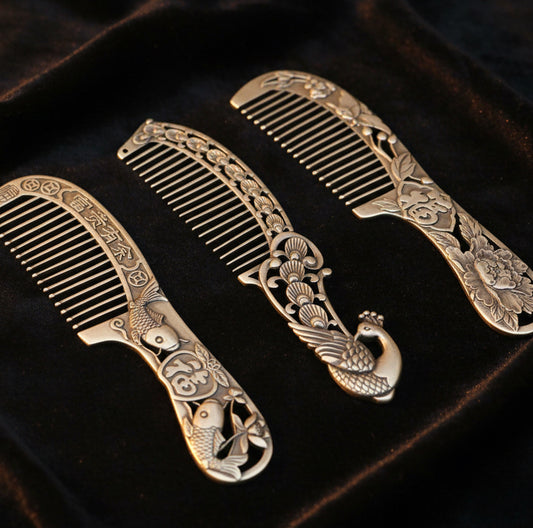 Handmade Silver Comb 999 Pure Silver Authentic Yunnan Snowflake Silver Hair Comb Long Handle Mature Silver Haircomb Female Gift for Mom image 4