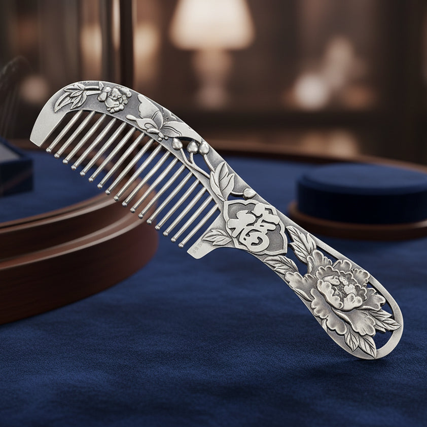 Handmade Silver Comb 999 Pure Silver Authentic Yunnan Snowflake Silver Hair Comb Long Handle Mature Silver Haircomb Female Gift for Mom image 5