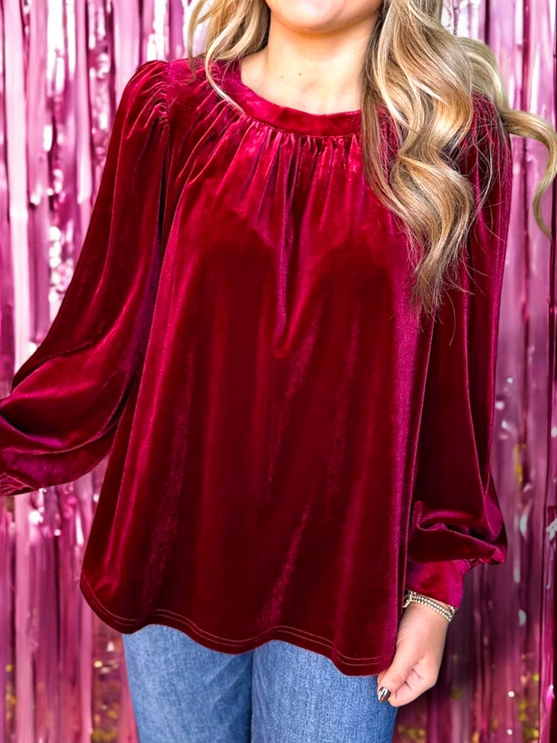 Ruched Round Neck Long Sleeve Blouse in 4 Trendy Colours