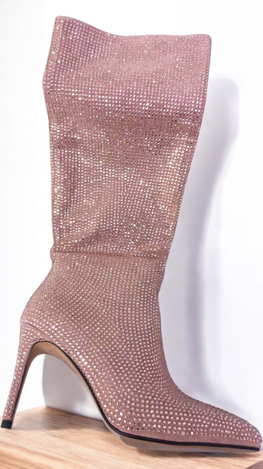 2025SS Starry Rhinestone Pointed Heel Knee Length Long Boots in 9 Trendy Colours (Customization)