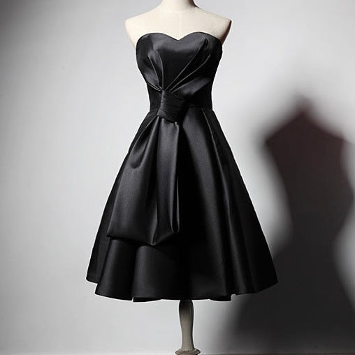 2025SS PRE ORDER | Satin Strapless Hepburn Style Elegant Flare Little Black Dress (S - 3XL)