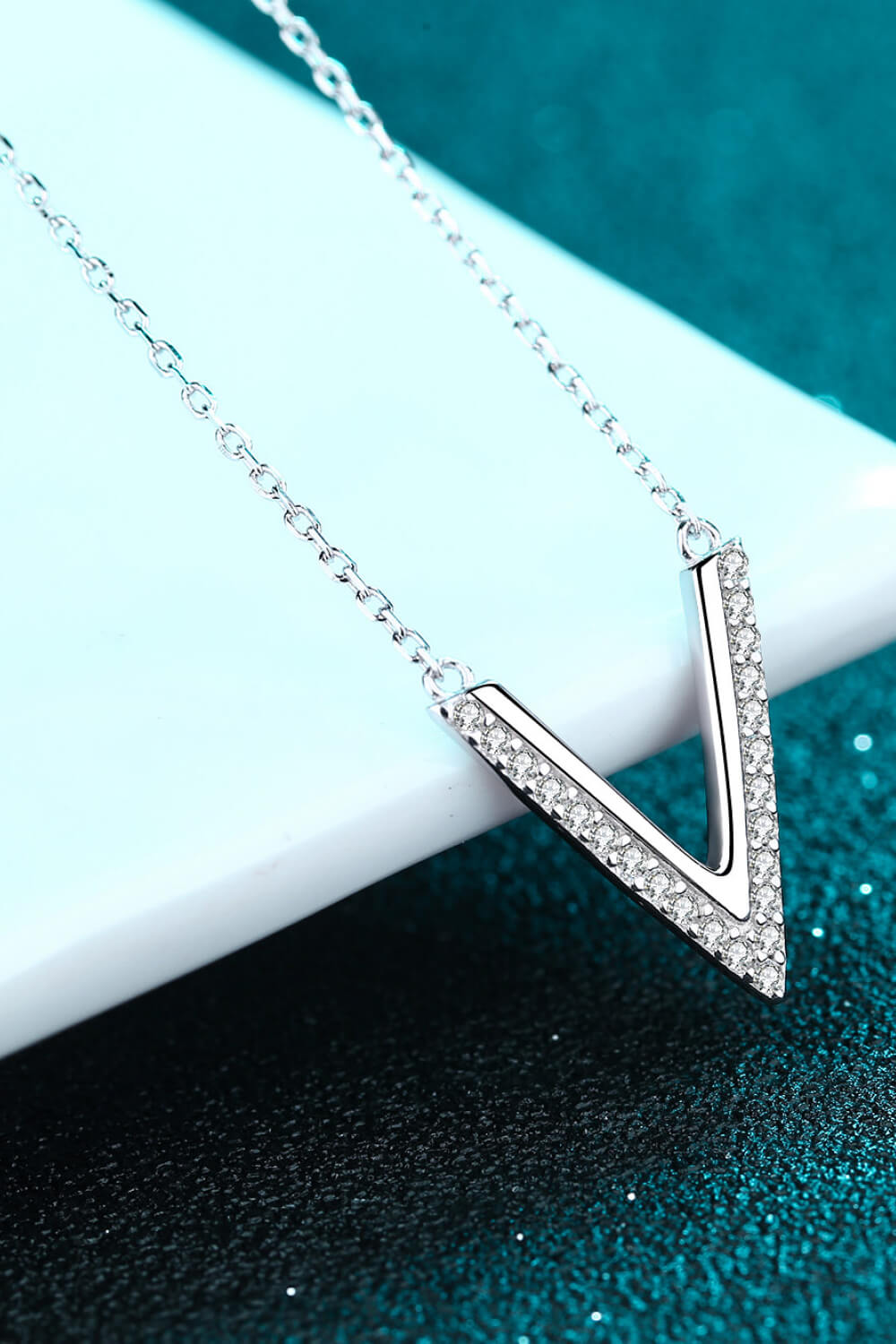 Adored Sterling Silver V Letter Moissanite Pendant Necklace