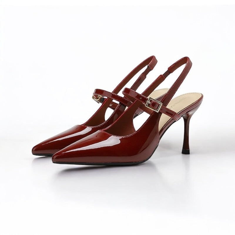 Elegant 8cm Patent Leather Heels with Adjustable & Elastic Straps