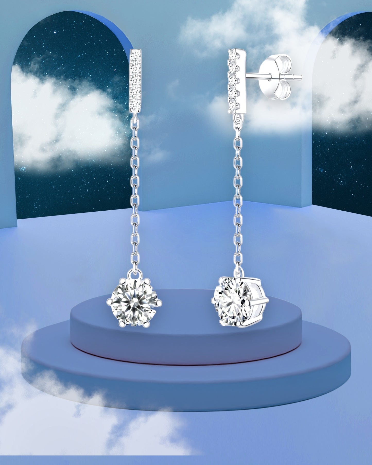 6-Prong Round Moissanite Drop Earrings