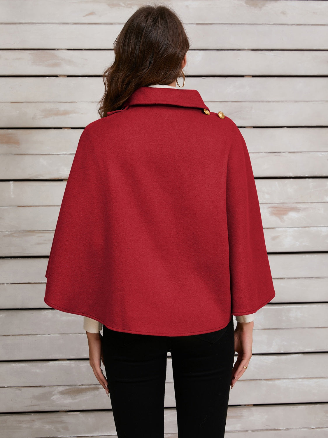 Elegant Cropped Cape with Collar in Red/Black