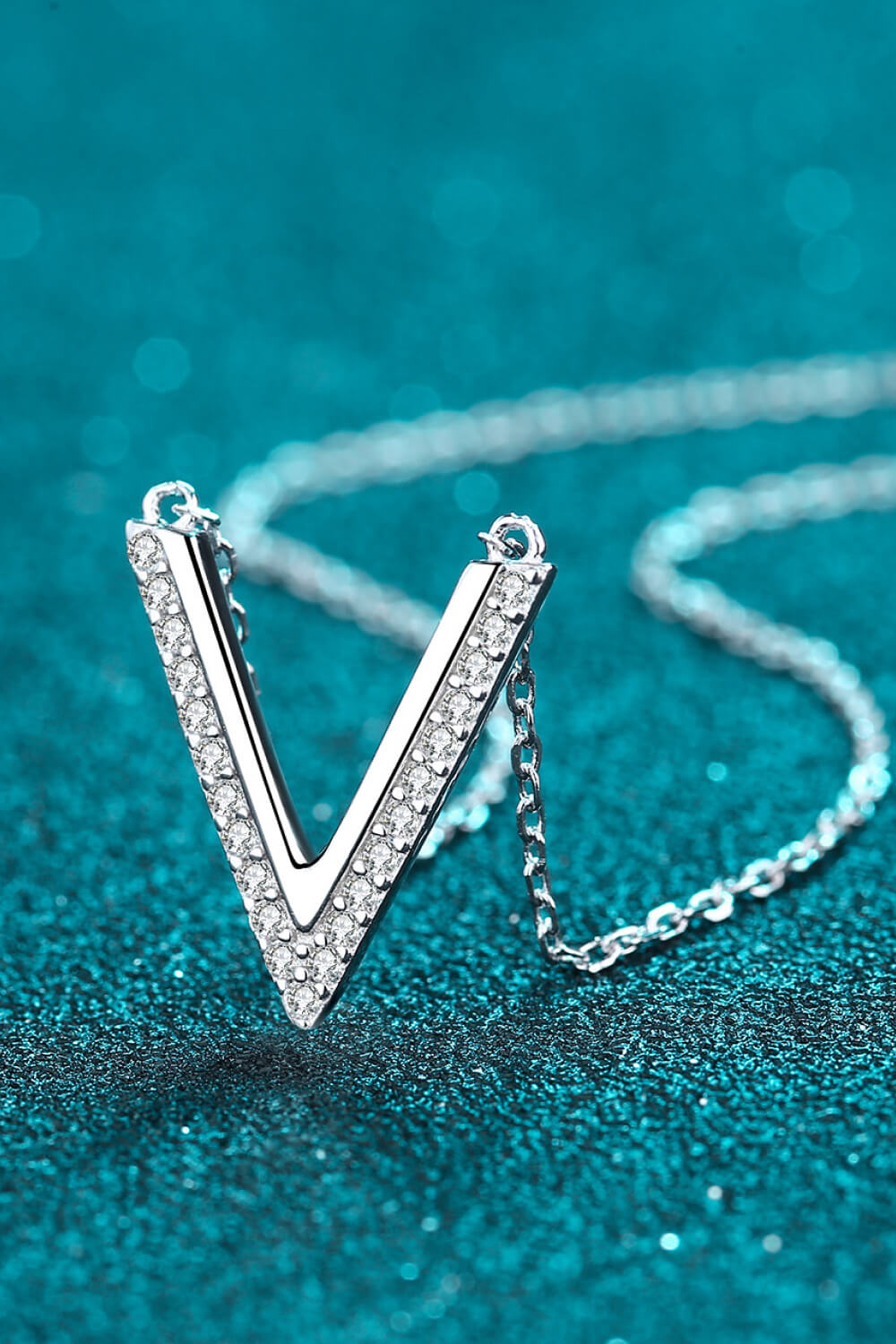 Adored Sterling Silver V Letter Moissanite Pendant Necklace