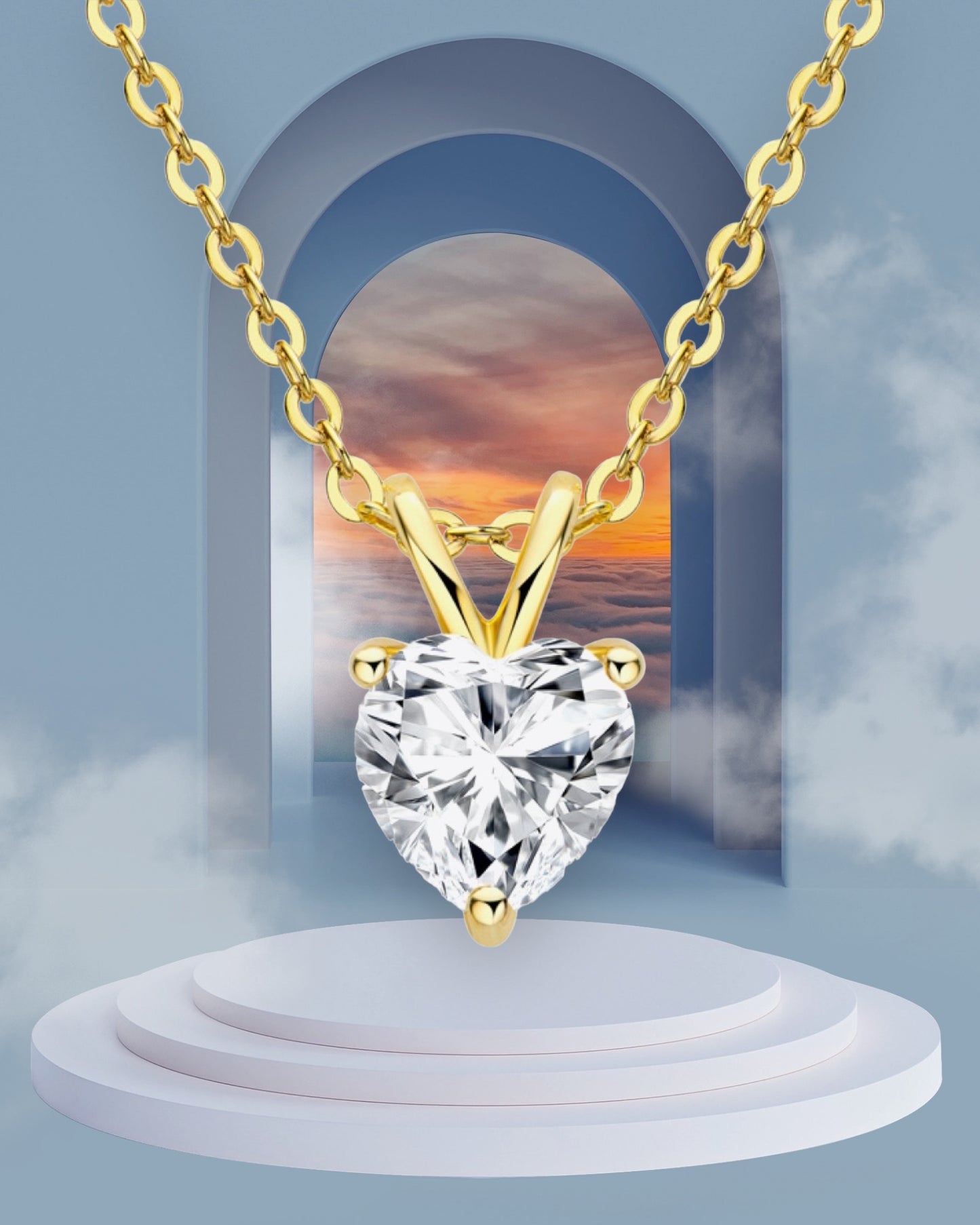 1 Carat Moissanite Heart-Shaped Pendant Necklace in Sliver / Gold