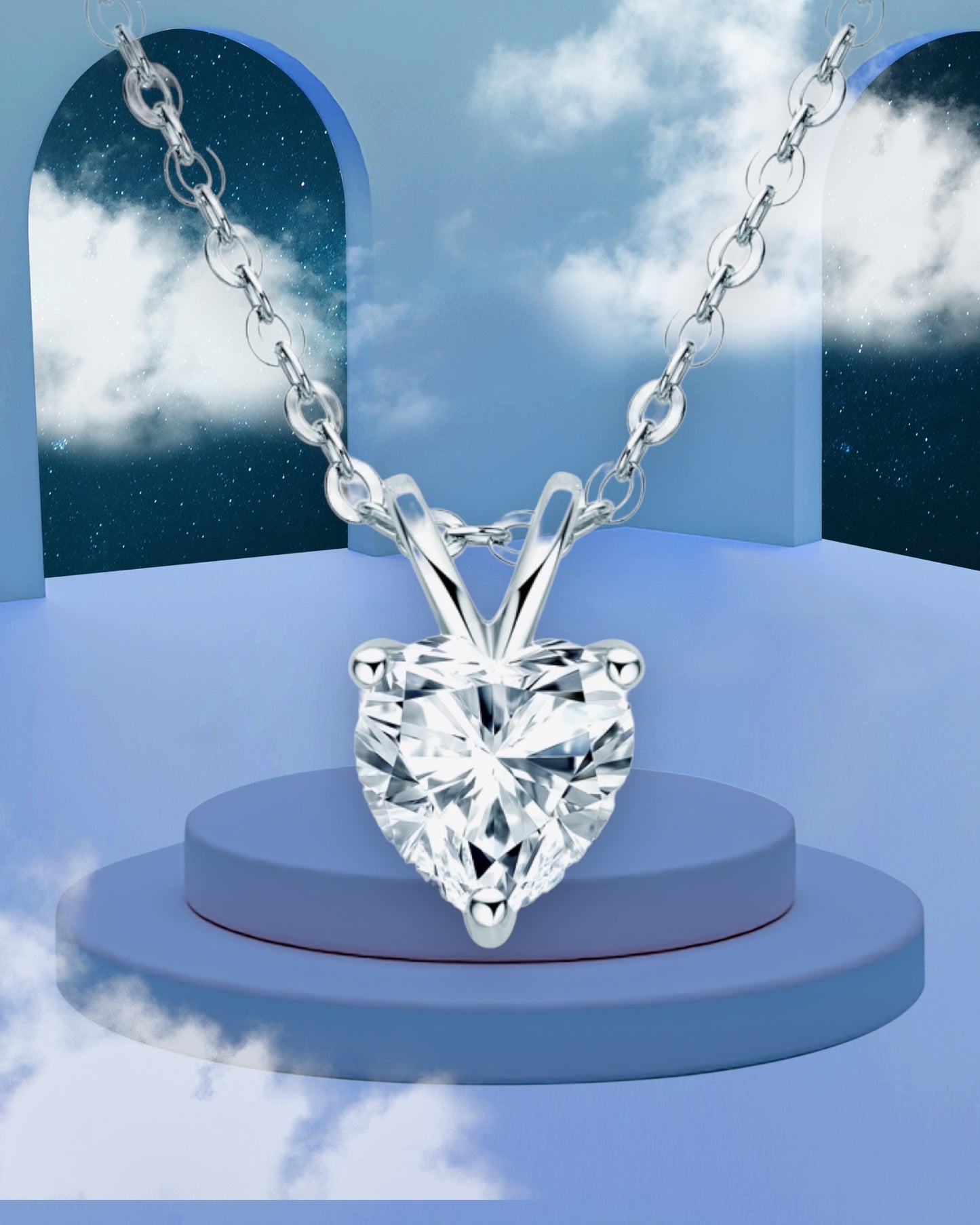 1 Carat Moissanite Heart-Shaped Pendant Necklace in Sliver / Gold