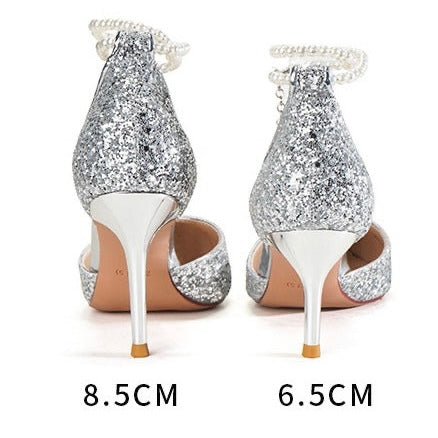 Elegant Champagne Crystal Bridal Shoes with Pearl Chain  (Customization)