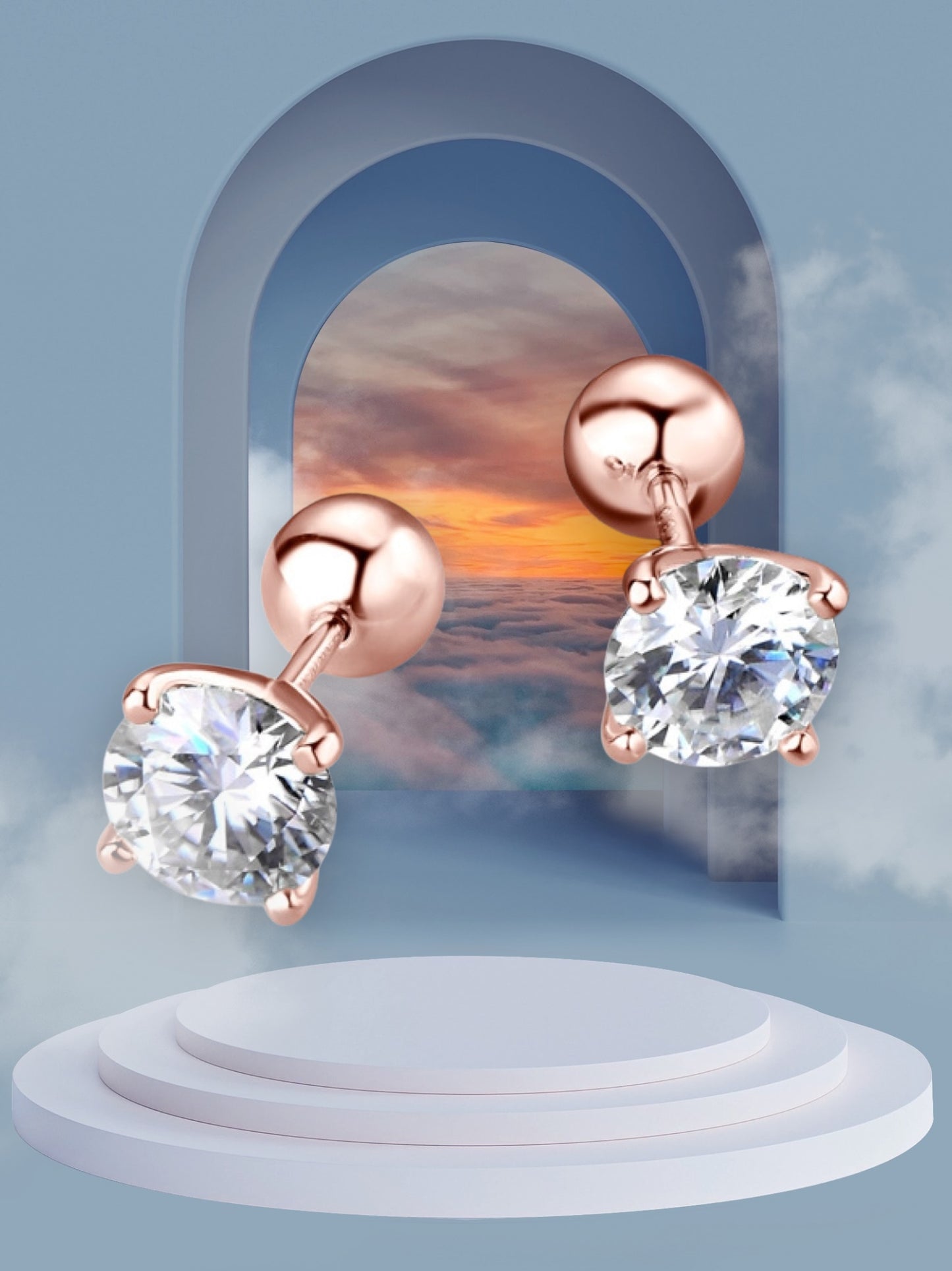 2 Carat Moissanite 925 Sterling Silver Stud Earrings in Rose Gold / Sliver