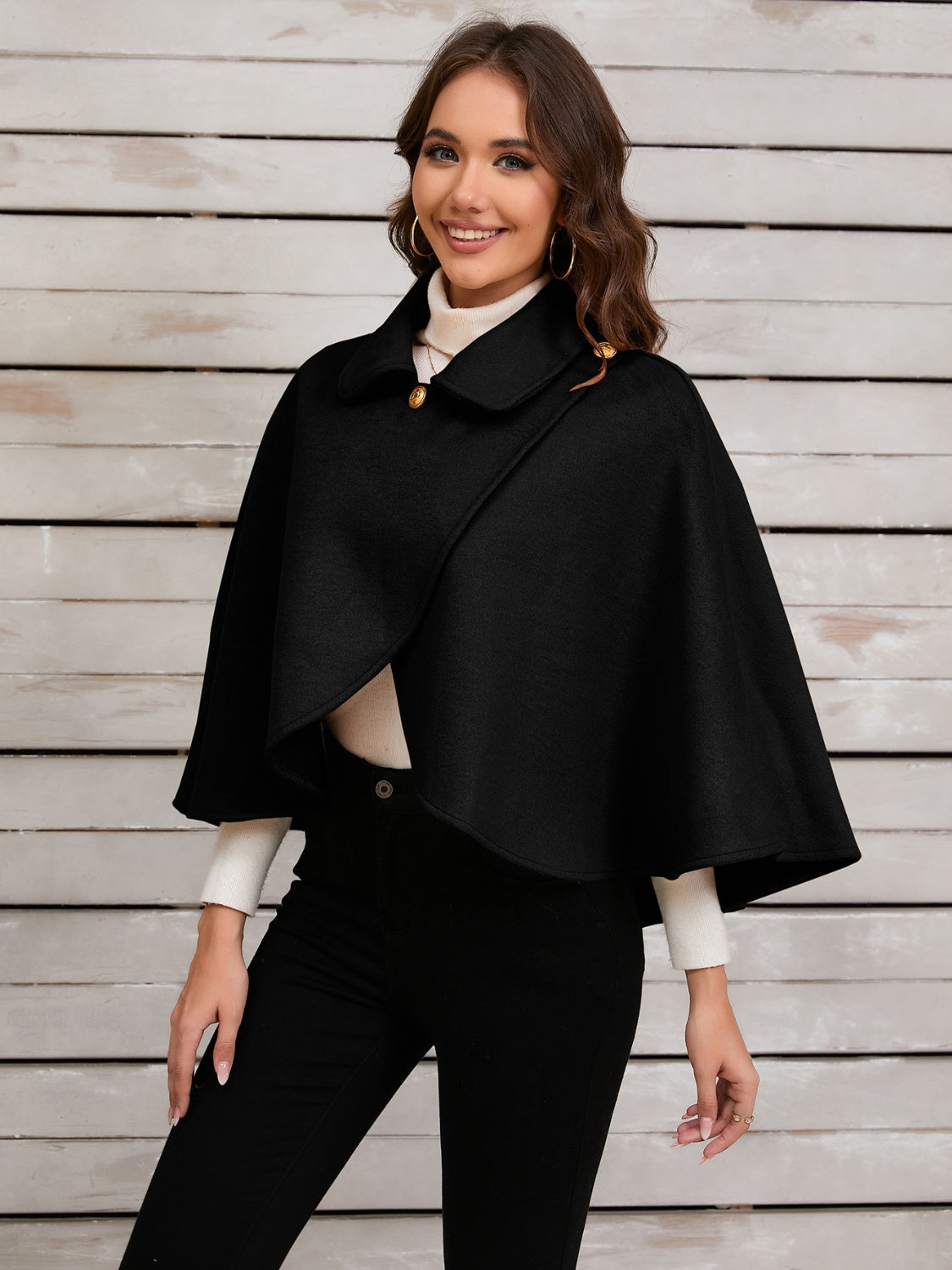 Elegant Cropped Cape with Collar in Red/Black