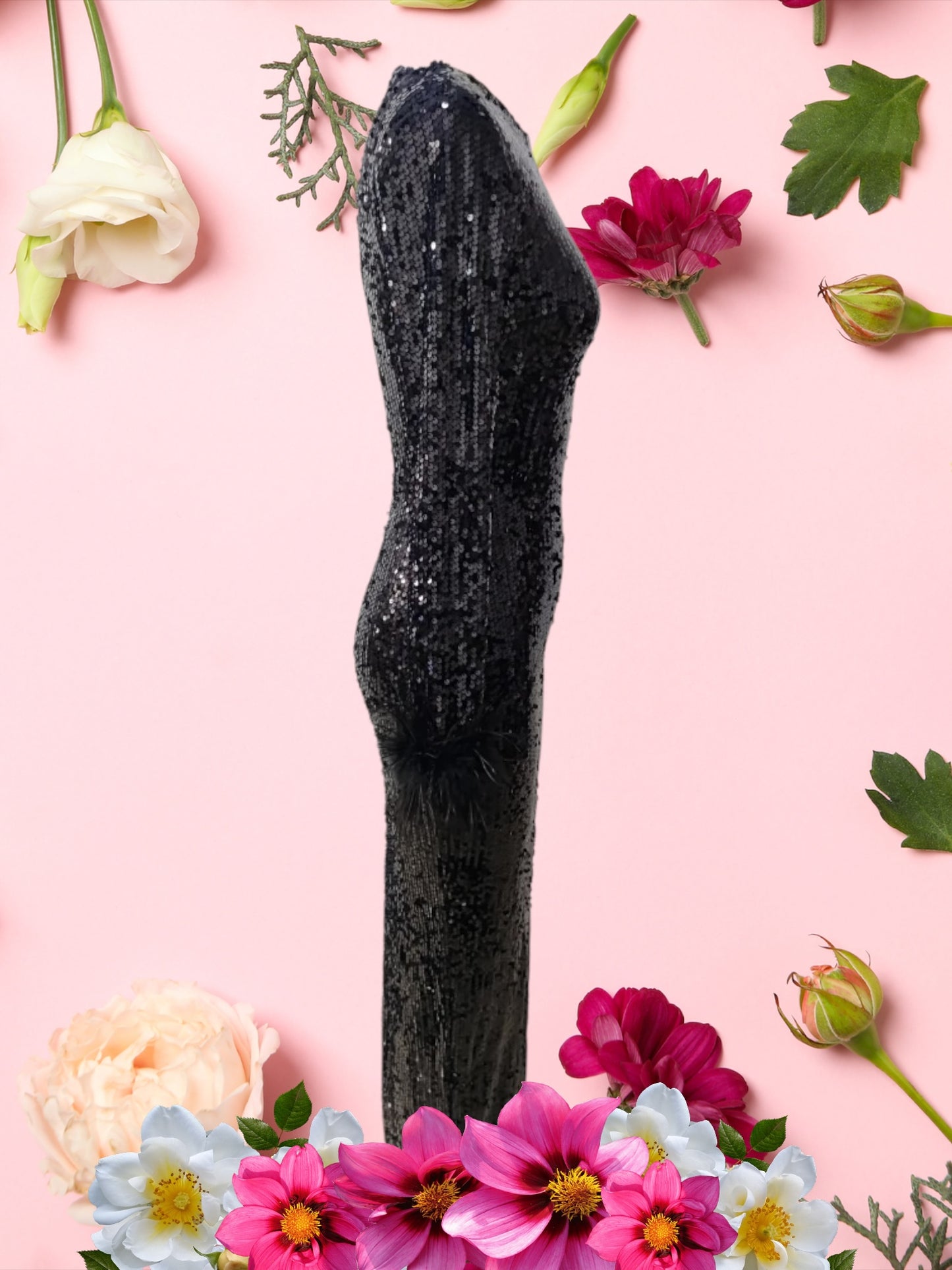 Luxury Sequin Feather Trim Long Sleeves Round Neckline Midi Dress in 2 Colours