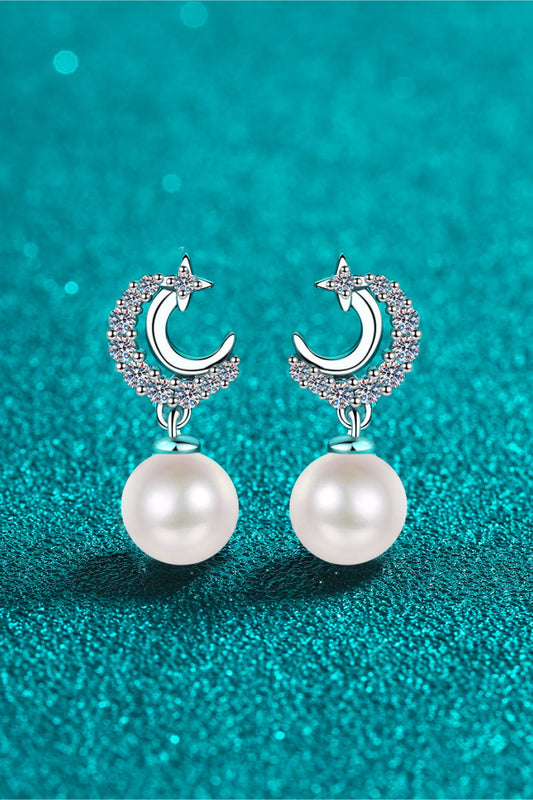 0.8 cm Freshwater Pearl Drop Moissanite Earrings