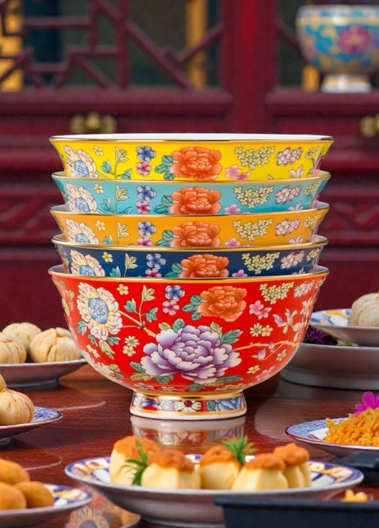 Jingdezhen Bone China Enamel Dining Bowl in 6 Colours