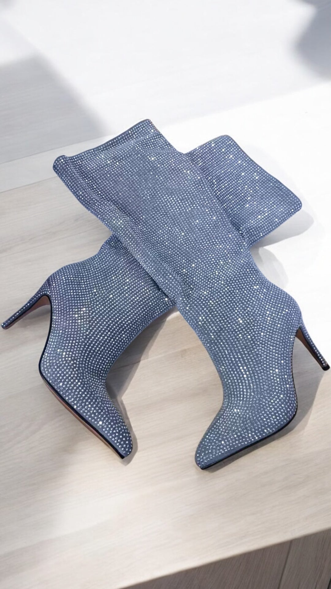 2025SS Starry Rhinestone Pointed Heel Knee Length Long Boots in 9 Trendy Colours (Customization)