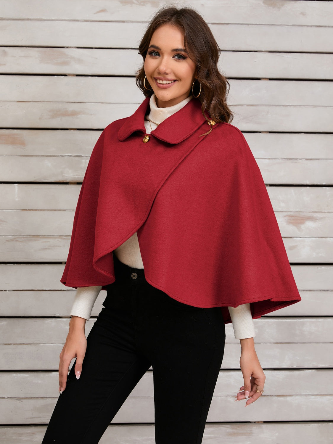 Elegant Cropped Cape with Collar in Red/Black