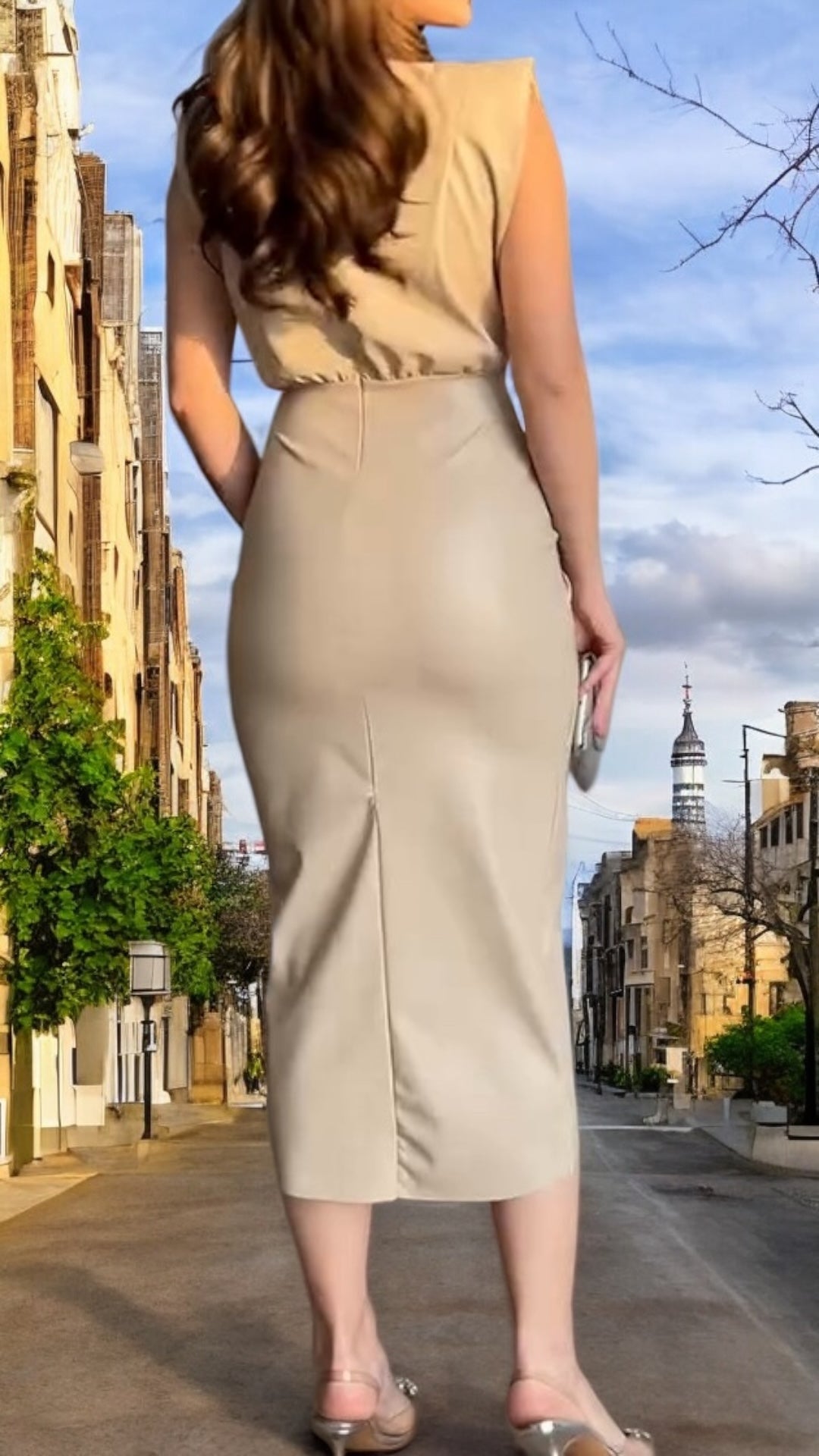 2025SS Mocked Sleeveless Waist Slim Mid-length Skirt