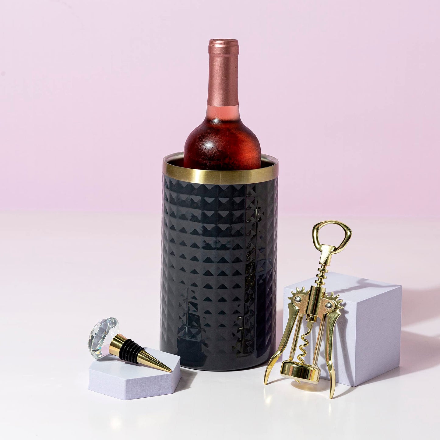 BEST AMAZON FINDS | Paris Hilton Wine Bottle Chiller Set, 3-Piece Set in Pink / Charcoal Gray / Gold | https://amzn.to/49Y0a3L